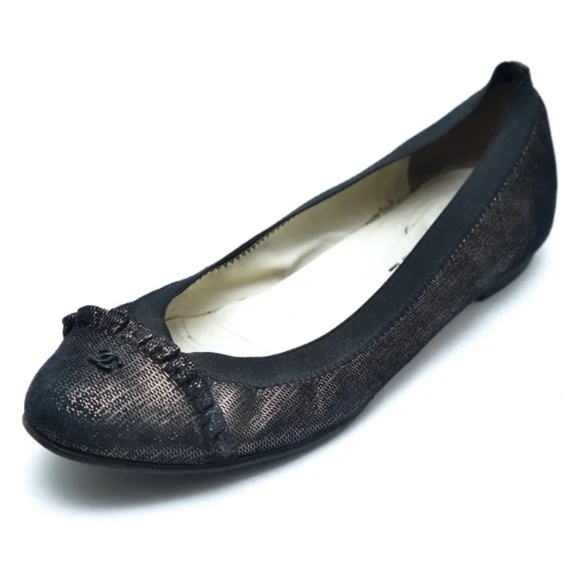 CHANEL Ballet Flats Ruffles Metallic Black Copper CC Logo Stretch Spirit Sz 39.5 - Picture 3 of 10